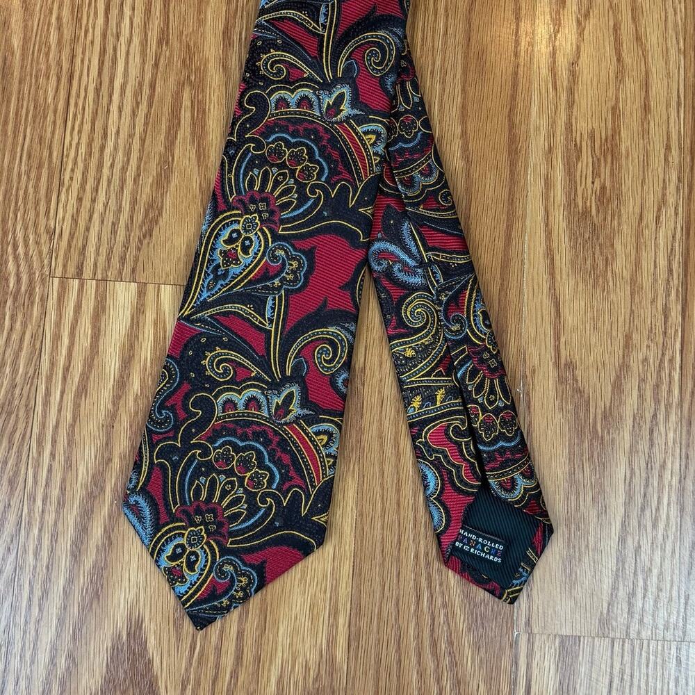 JZ Richards Panache Six-Fold Quality Tie 100% Silk Red Geometric Paisley Luxury